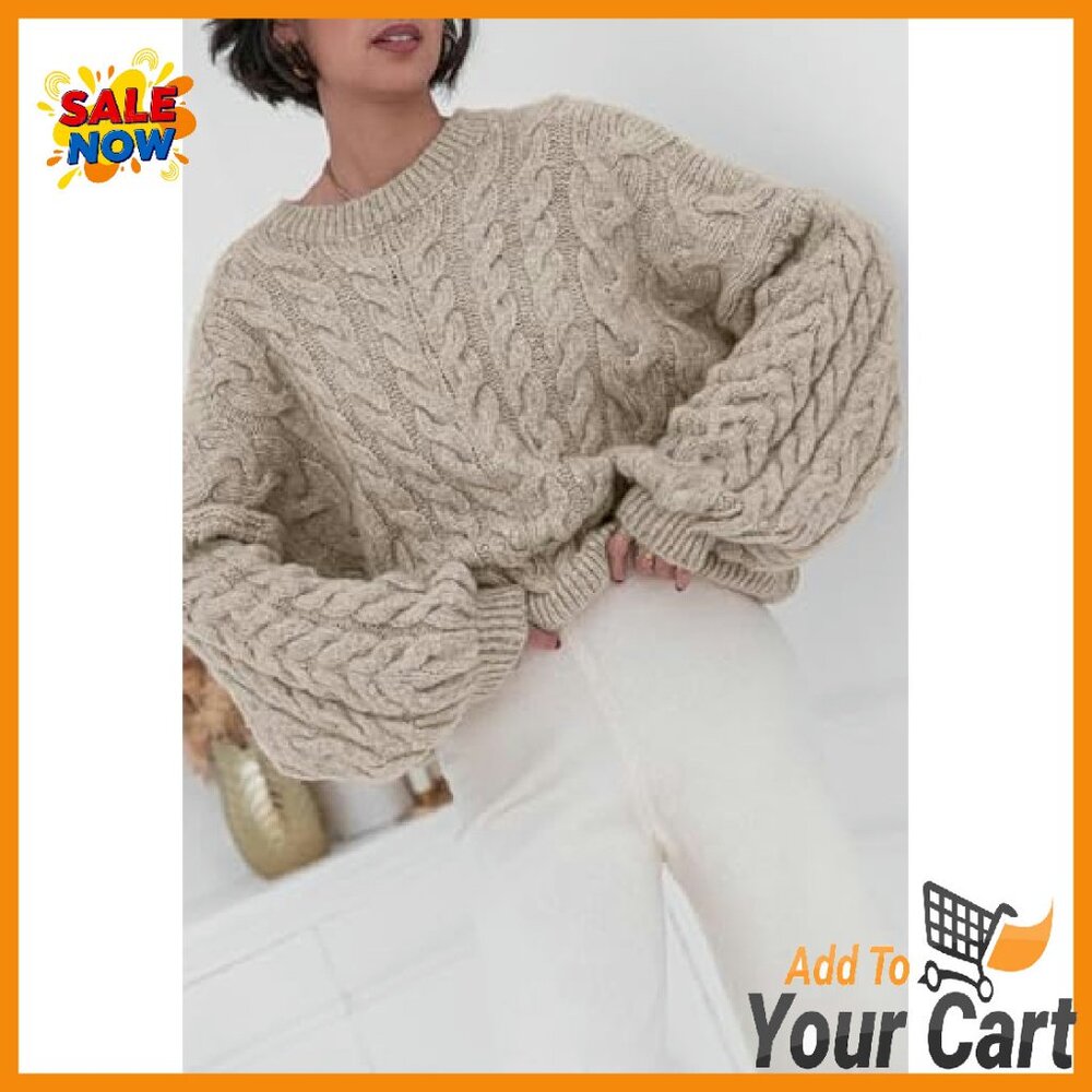 Oversized Cable Knit Chunky Pullover Sweater Loos… - image 3
